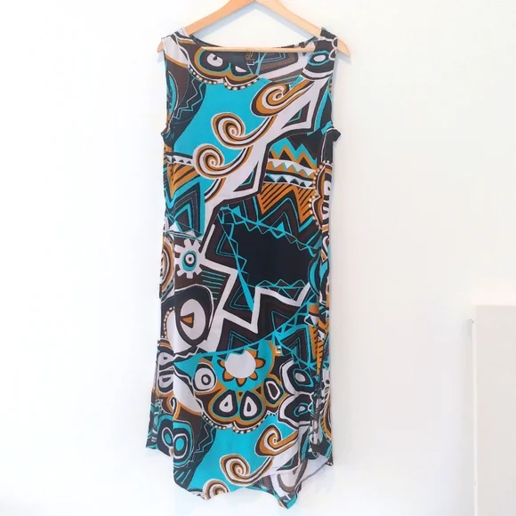 Yolanda Kwan Midi Dress W/ Asymmetric Neck & Hemline - Picture 3 of 10